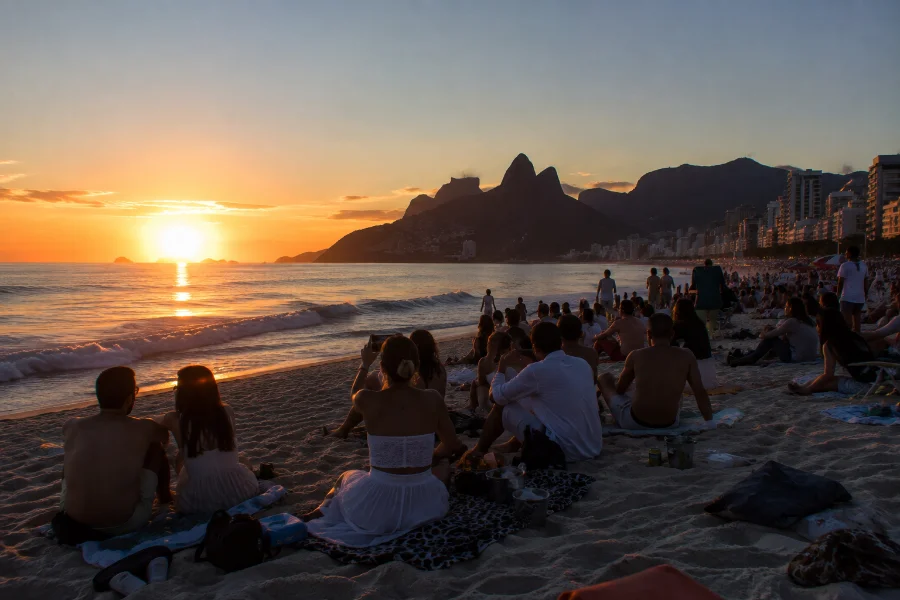 El sol saliendo sobre la playa de Copacabana el primero de enero